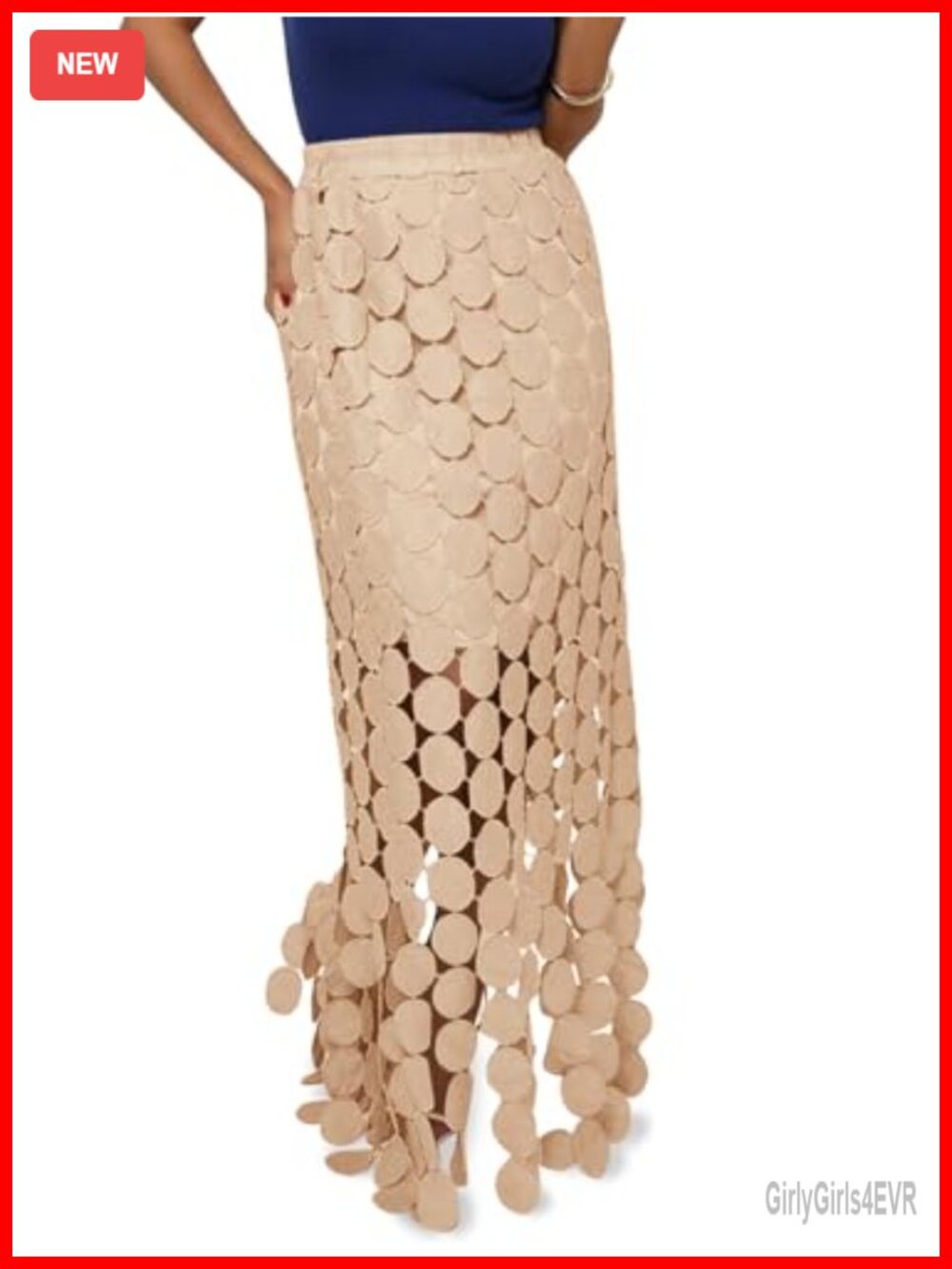 Hollow Out Maxi Skirt Boho Fringe Hem Elastic Waist Summer Beach Long Skirt